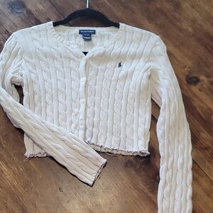 Ralph Lauren Off-White Cable Knit Cardigan Cropped